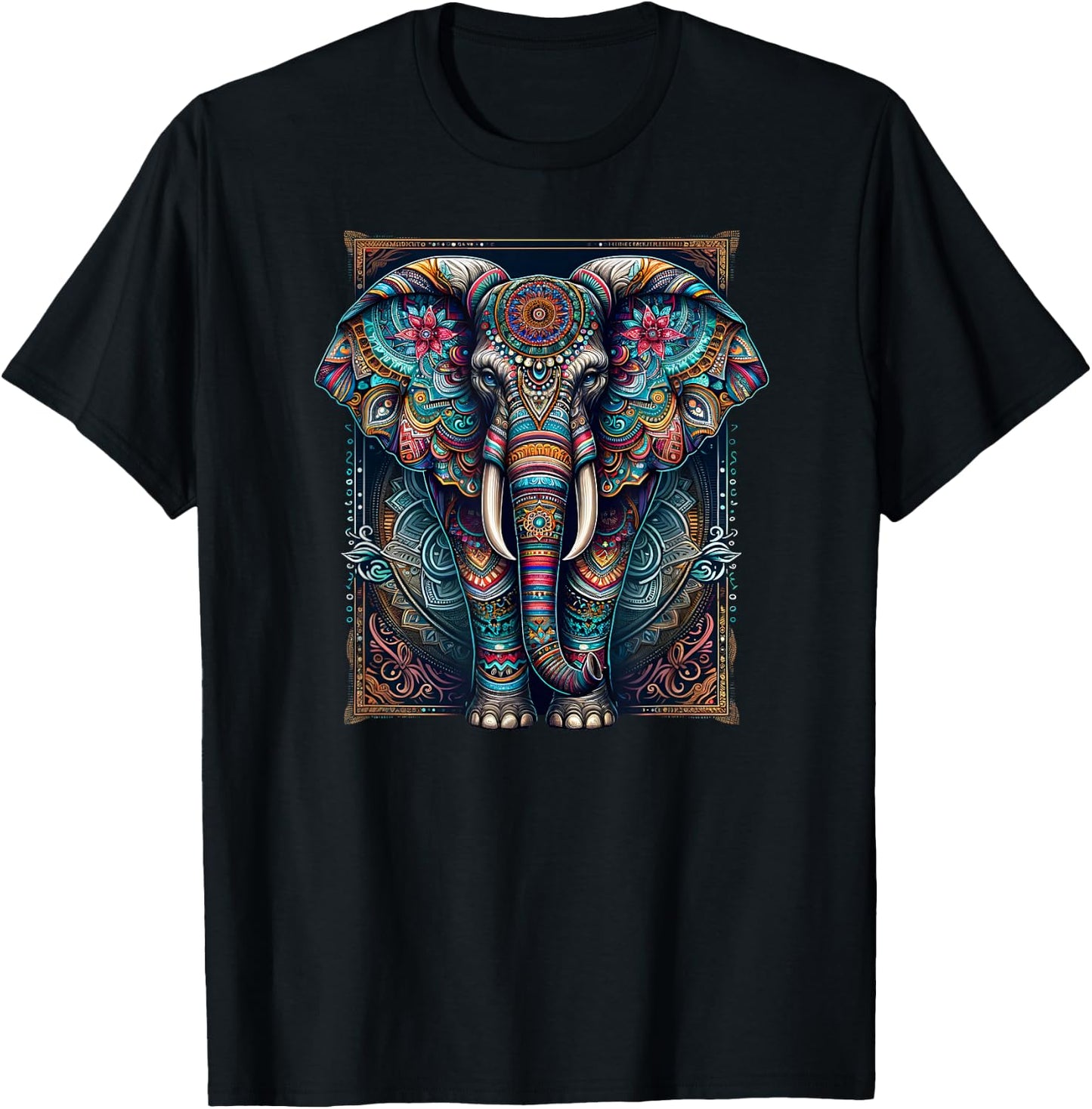 Mandala Elephant Wisdom Indian Elephant Zen Yoga Mindfulness T-Shirt - T-Shirt | Black