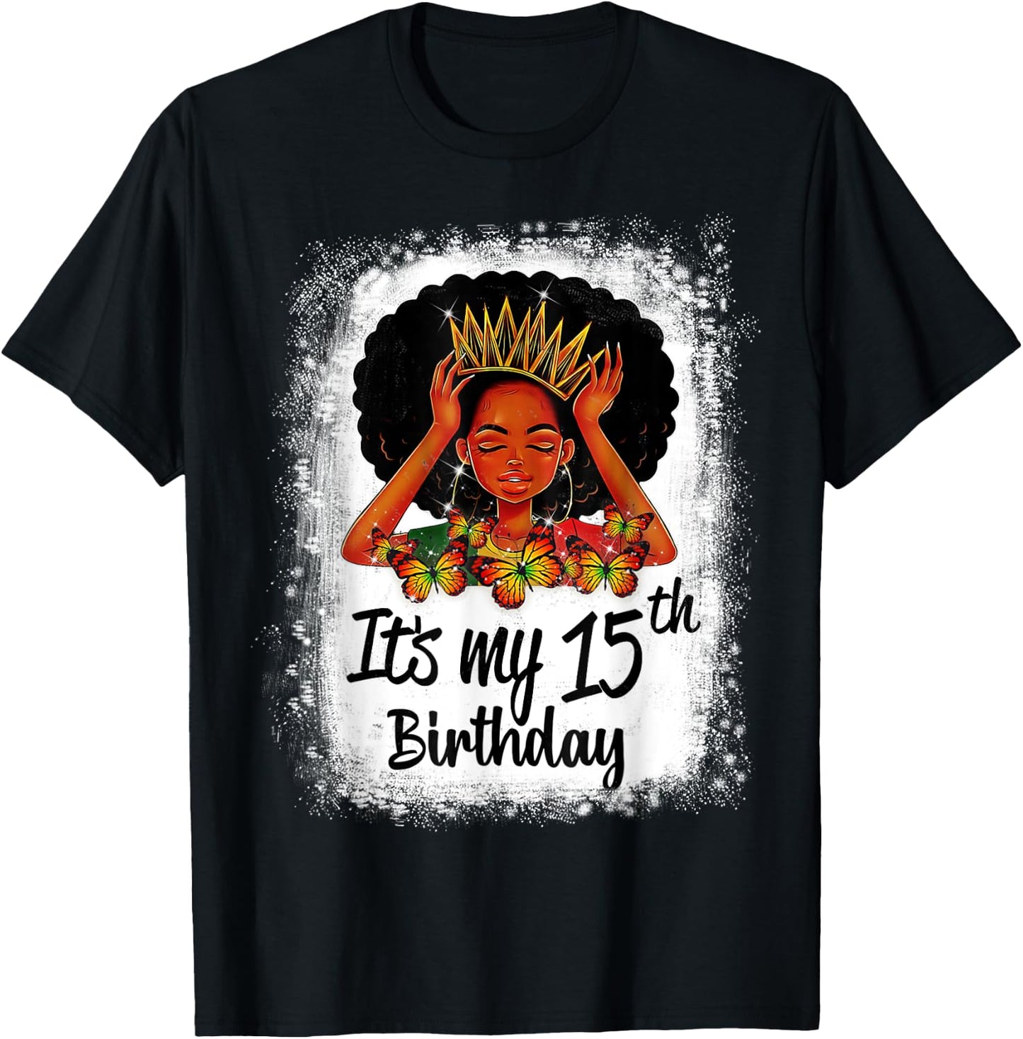 15 Years Old Black Melanin Women Girl It's My 15th Birthday T-Shirt - T-Shirt | Black