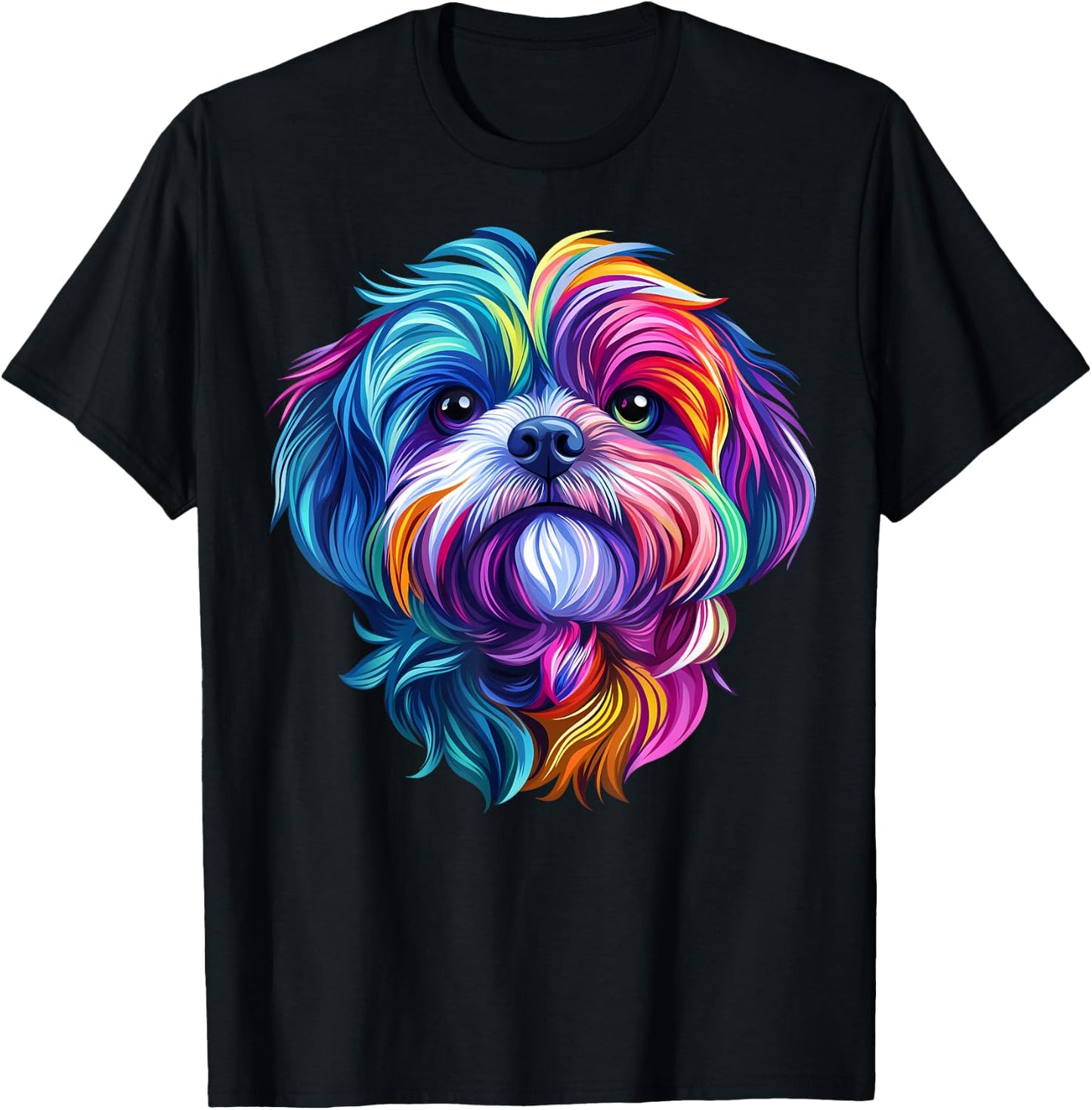 Colorful Shih Tzu Face Cute Puppy Dog Lover Men Women Black T-Shirt - T-Shirt | Black