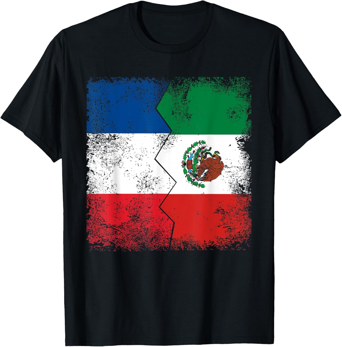 France Mexico Flags | Half Mexican French Roots Vintage T-Shirt - T-Shirt | Black