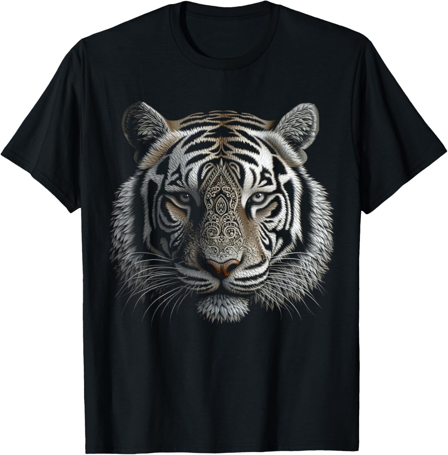White Tiger Artwork - Mandala Animal Art Tiger T-Shirt - T-Shirt | Black