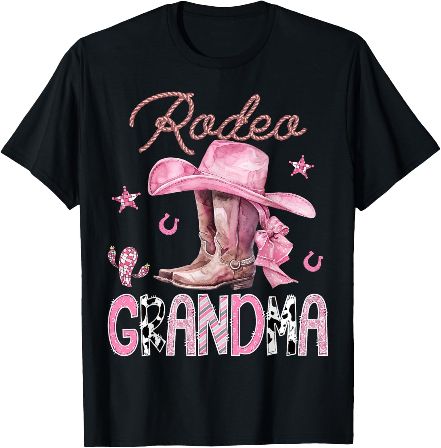 Rodeo Grandma Pink Boots Coquette CowGirl Birthday Party T-Shirt - T-Shirt | Black