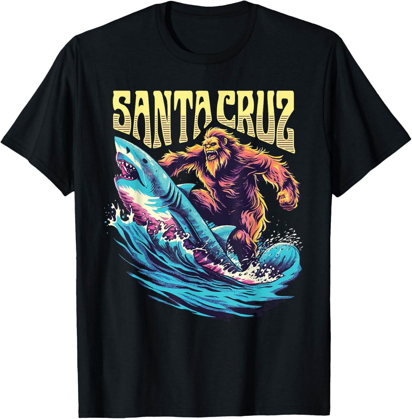 Santa Cruz California Summer Surfing Bigfoot Shark Women Kids T-Shirt - T-Shirt | Black