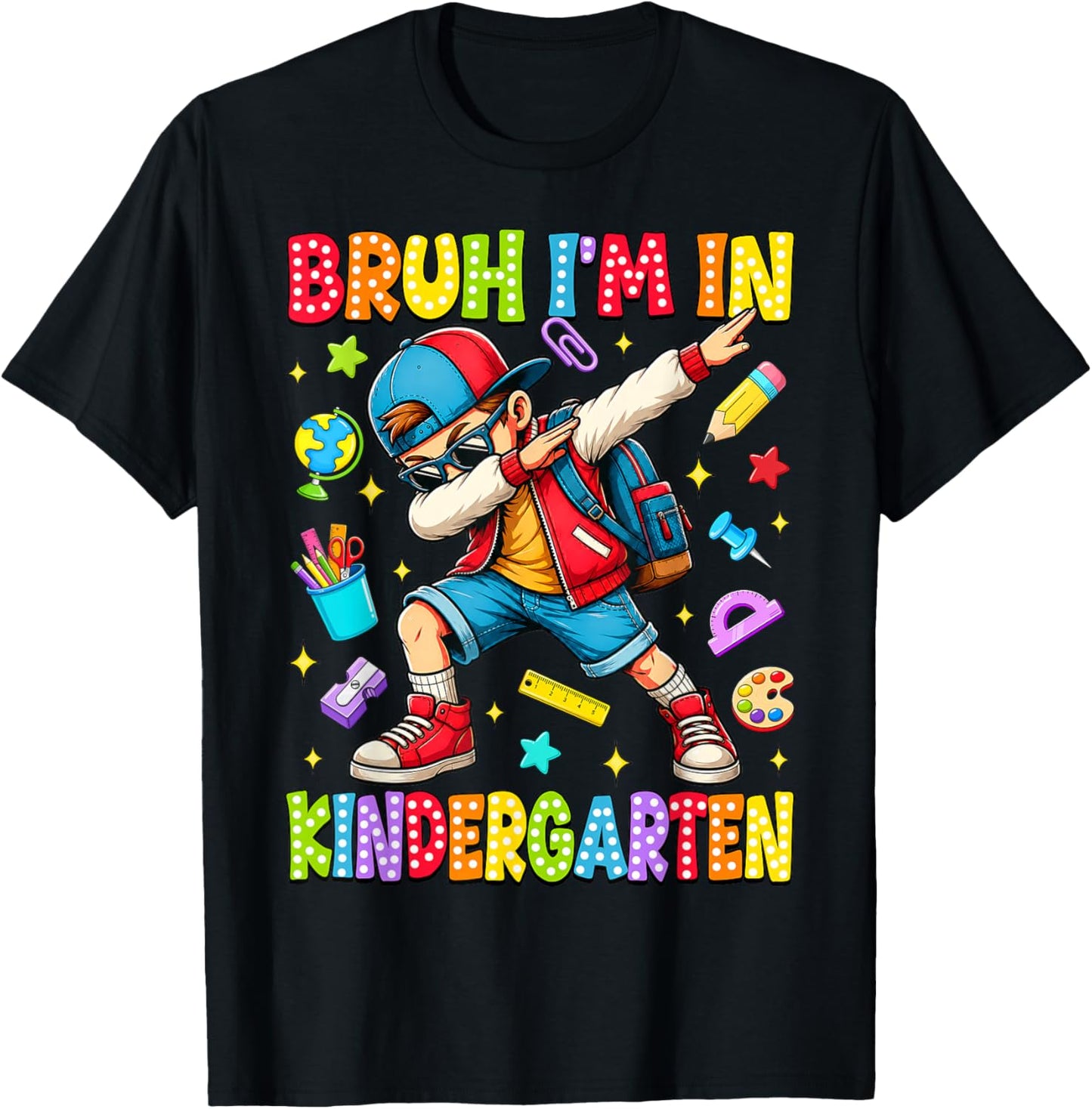 Bruh I'm in Kindergarten Dabbing Boy Student Back to School T-Shirt - T-Shirt | Black