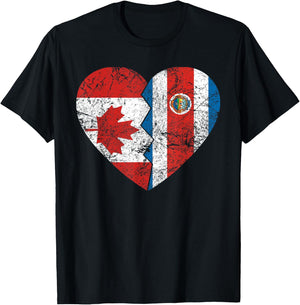 Costa Rican Canadian Flags Heart | Canada Costa Rica Roots T-Shirt - T-Shirt | Black