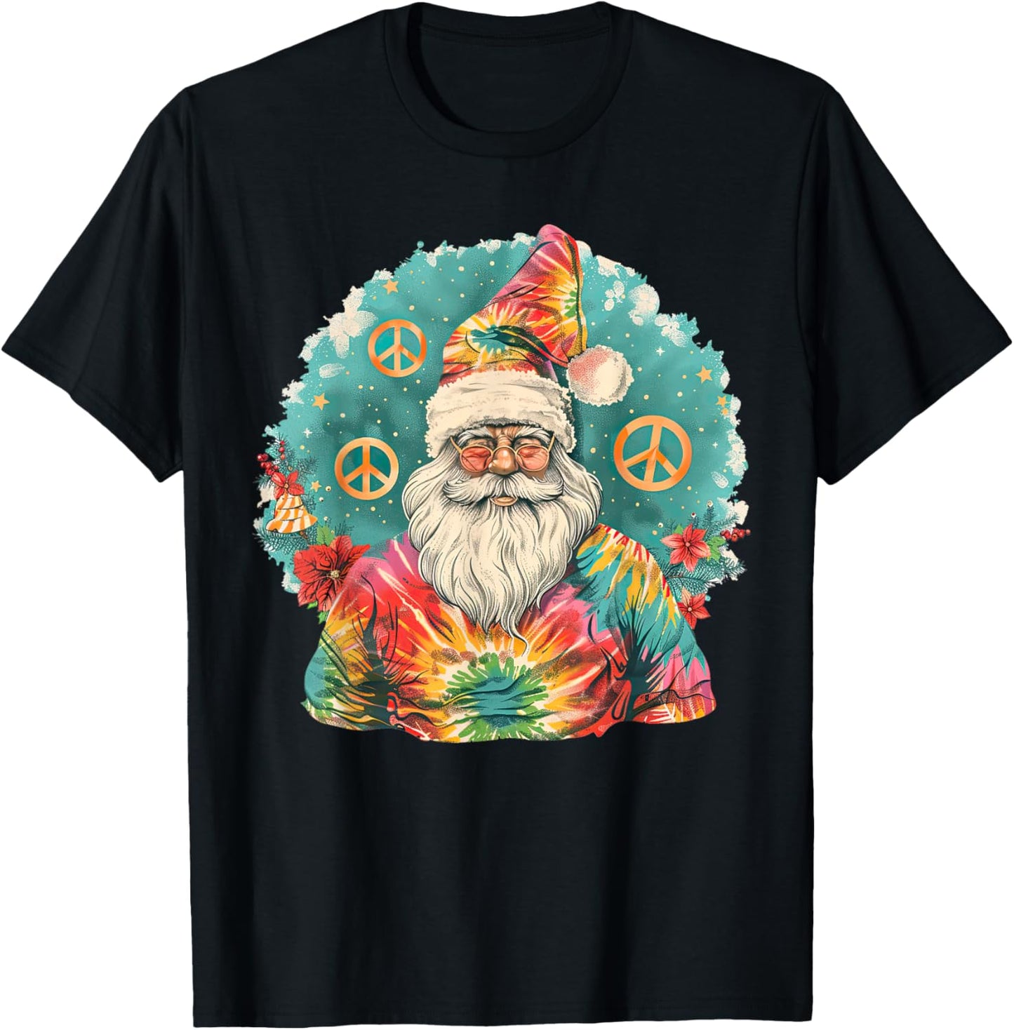Gypsy Hippie Santa Vintage Groove Tie Dye Christmas T-Shirt - T-Shirt | Black