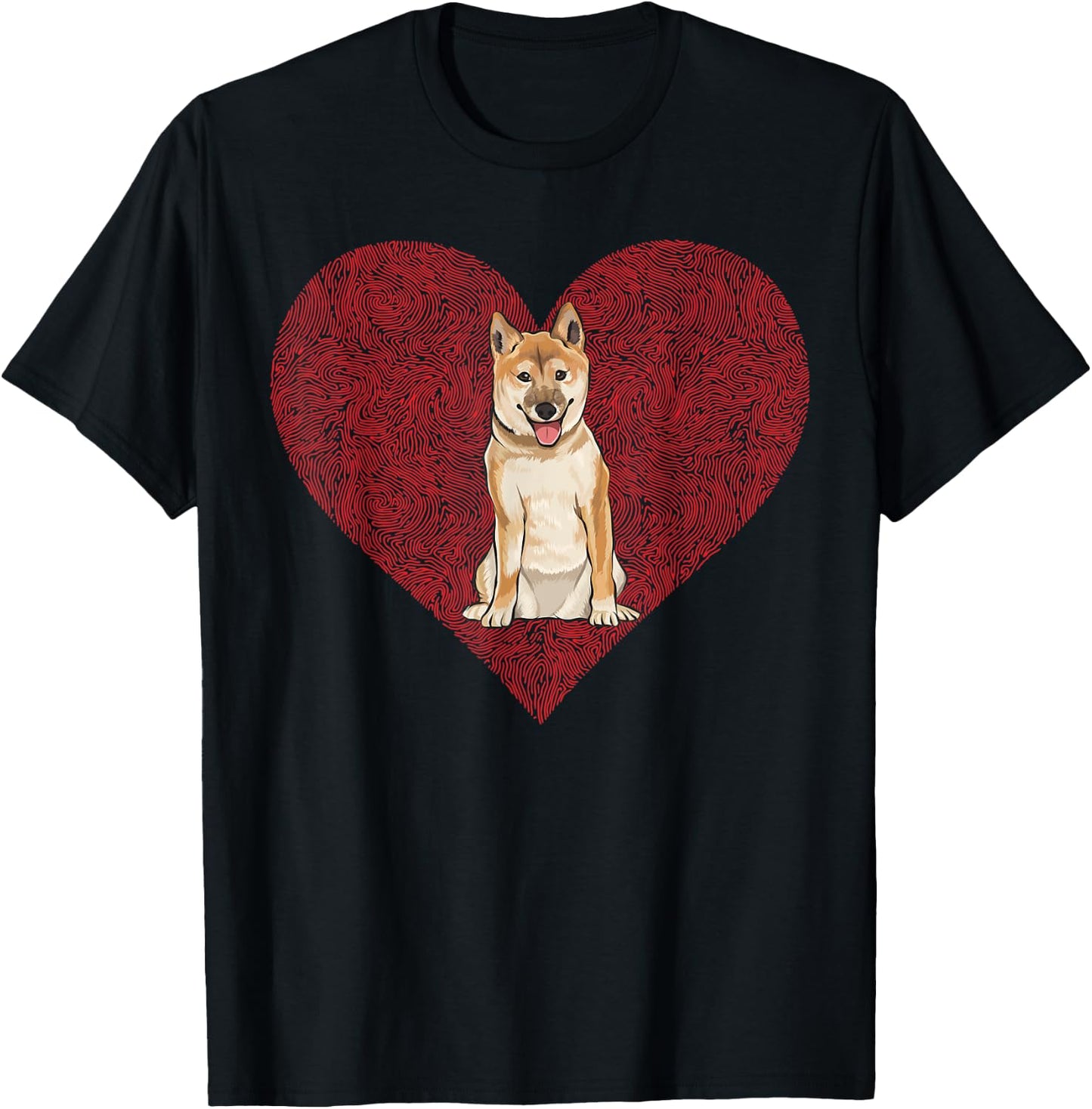 Shiba Inu Valentines Day Dog Love Fingerprint T-Shirt - T-Shirt | Black