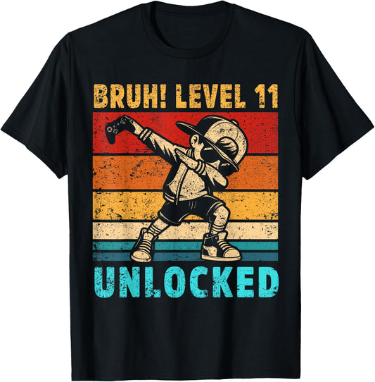 11 Year Old Birthday Dabbing Boy Bruh 11th Level Unlocked T-Shirt - T-Shirt | Black