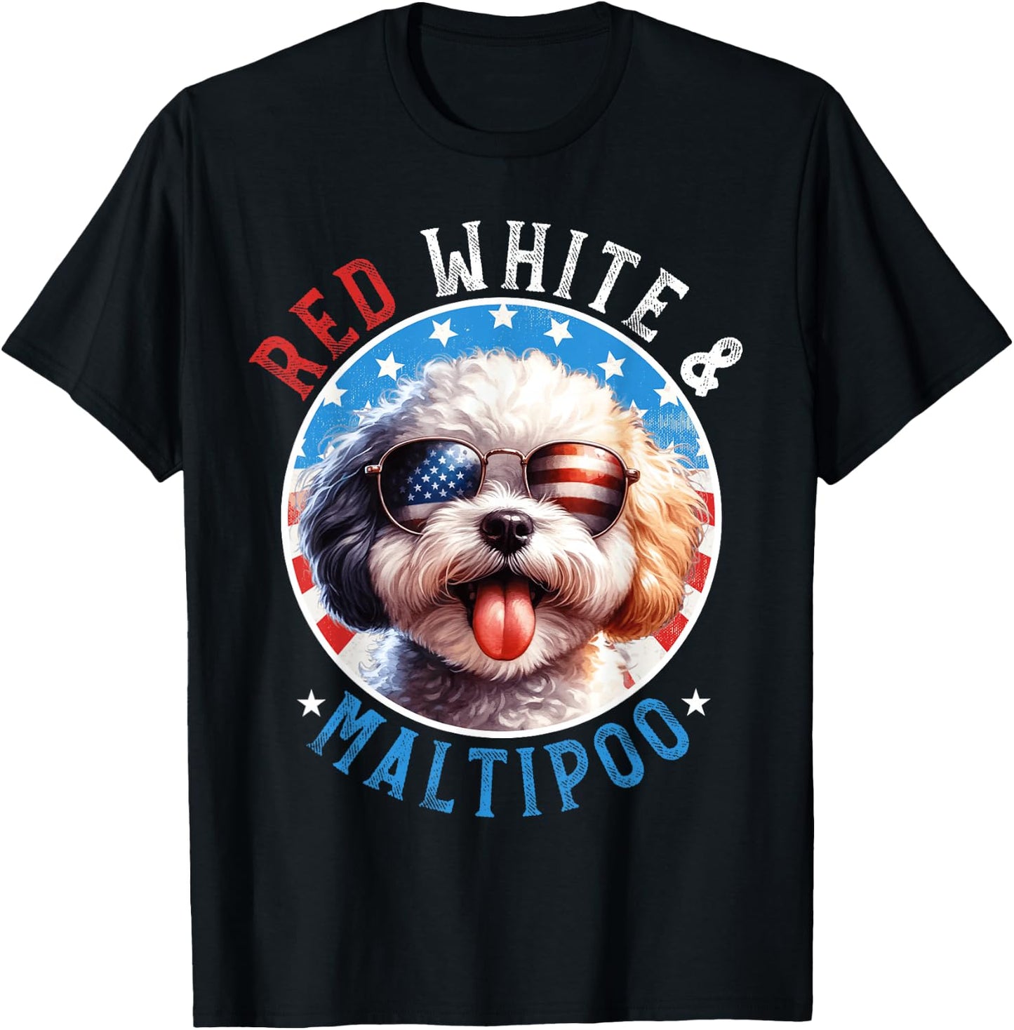 Maltipoo Dog 4th of July Red White and Maltipoo Lovers Men Women Kids T-Shirt - T-Shirt | Black