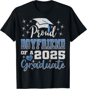 Super Proud Boyfriend of 2025 Graduate Awesome Family School T-Shirt - T-Shirt | Black