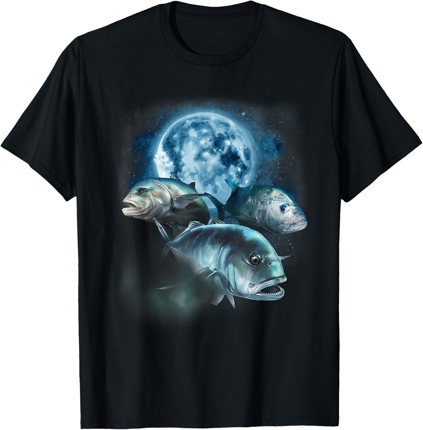 Ulua Fishing Shirt - Trevally Fish Howling at the Moon T-Shirt - T-Shirt | Black