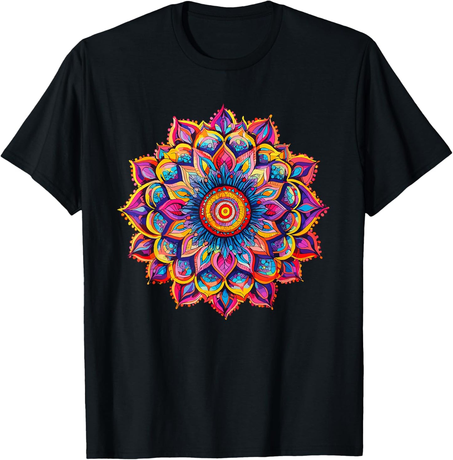 Vibrant Lotus Mandala Bohemian Chakra Symbol for Meditation T-Shirt - T-Shirt | Black