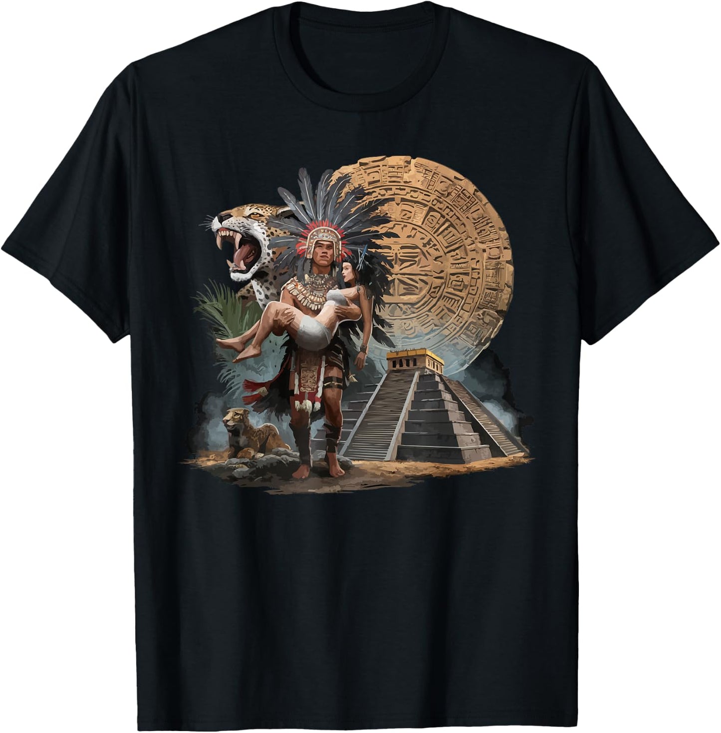 Aztec Warrior Mayan Indigenous Mexican Aztec Jaguar T-Shirt - T-Shirt | Black