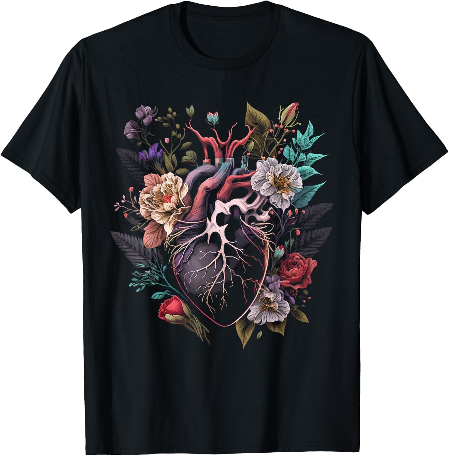 Anatomical Heart And Flowers Show Your Love T-Shirt - T-Shirt | Black