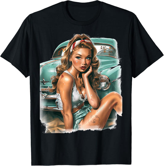 Pinup Girl Pin Up Vintage Retro Girls T-Shirt - T-Shirt | Black