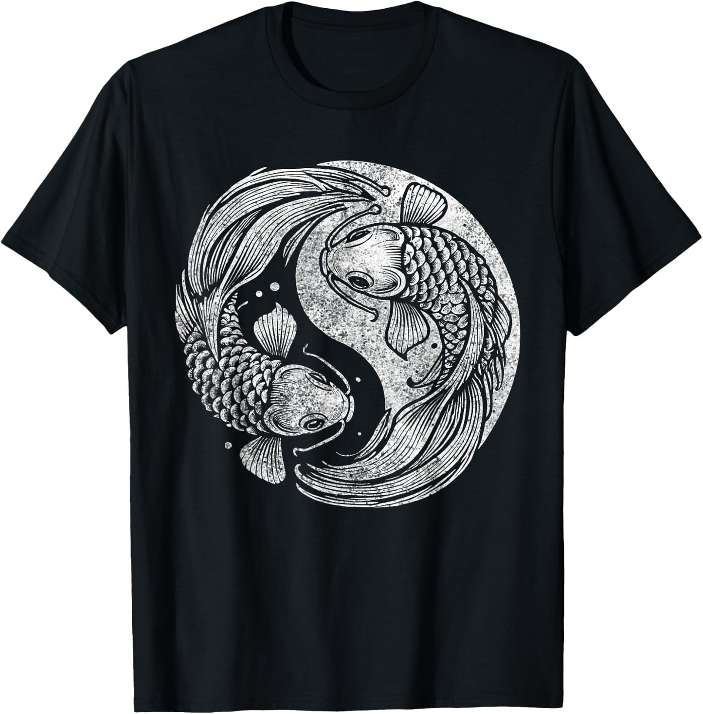 Yin And Yang Retro Japanese Koi Fish T-Shirt - T-Shirt | Black