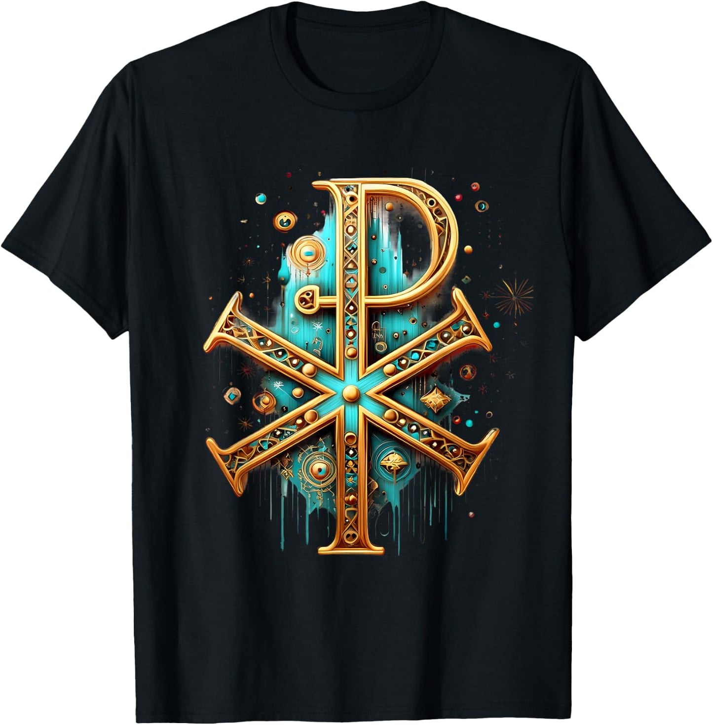 Chi Rho Jesus Christ Christian Catholic Ancient Monogram T-Shirt - T-Shirt | Black