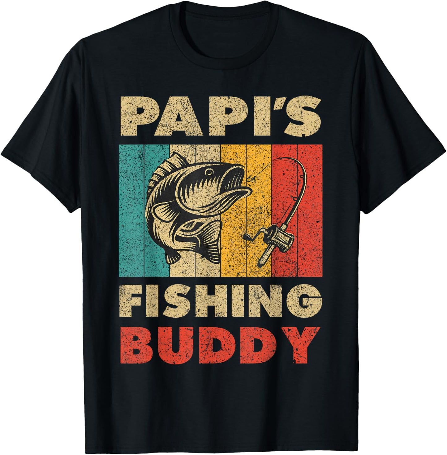 Funny Fishing Papi's Fishing Buddy Vintage Fishing T-Shirt - T-Shirt | Black