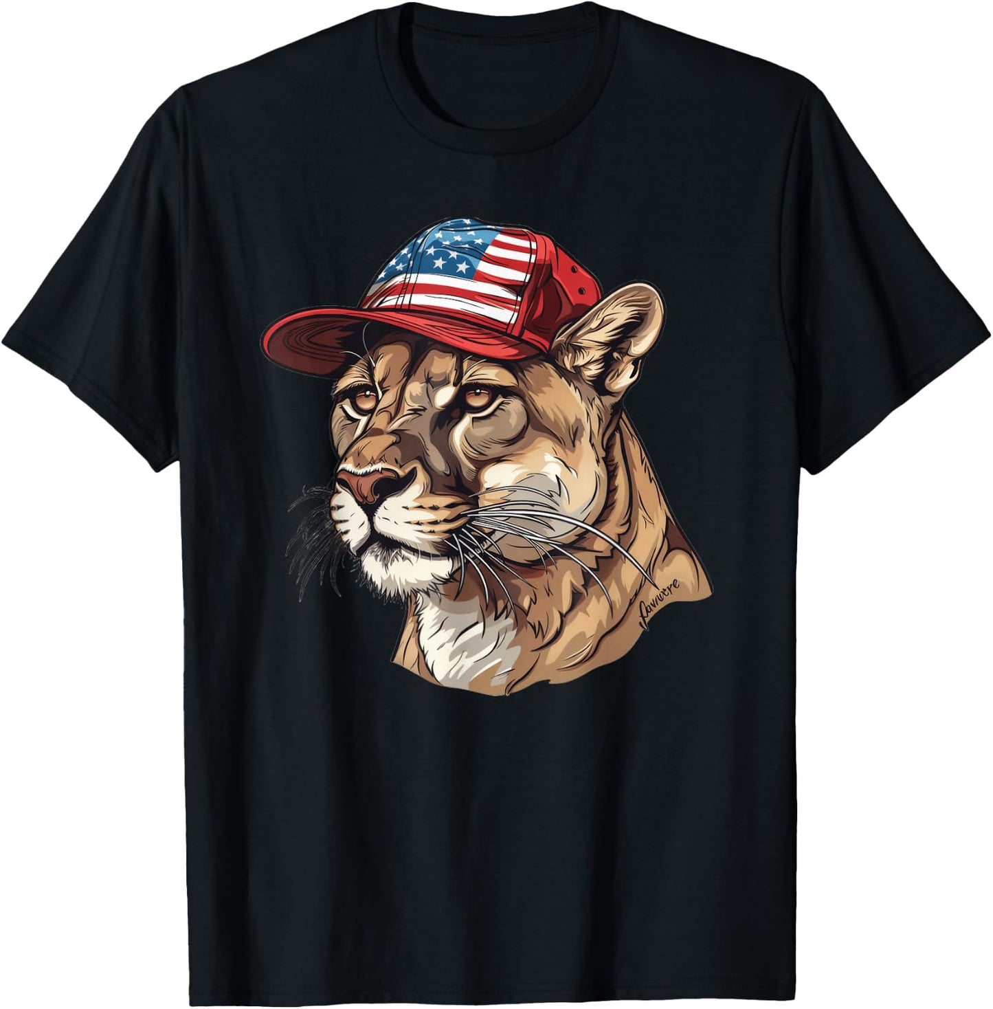 Mountain Lion With USA Hat T-Shirt - T-Shirt | Black