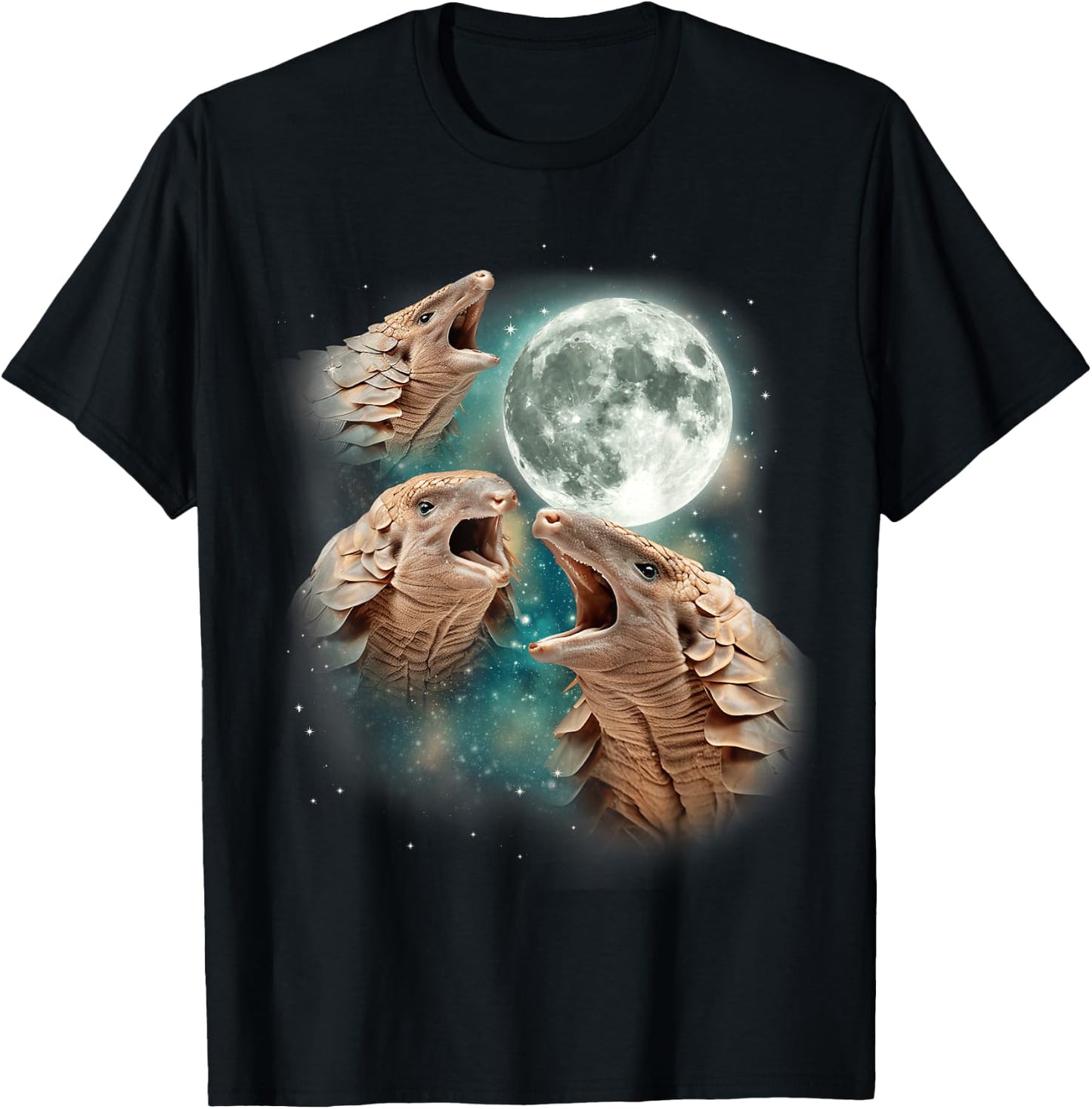 Three Pangolin Moon | 3 Wild Pangolins Howling In The Night T-Shirt - T-Shirt | Black