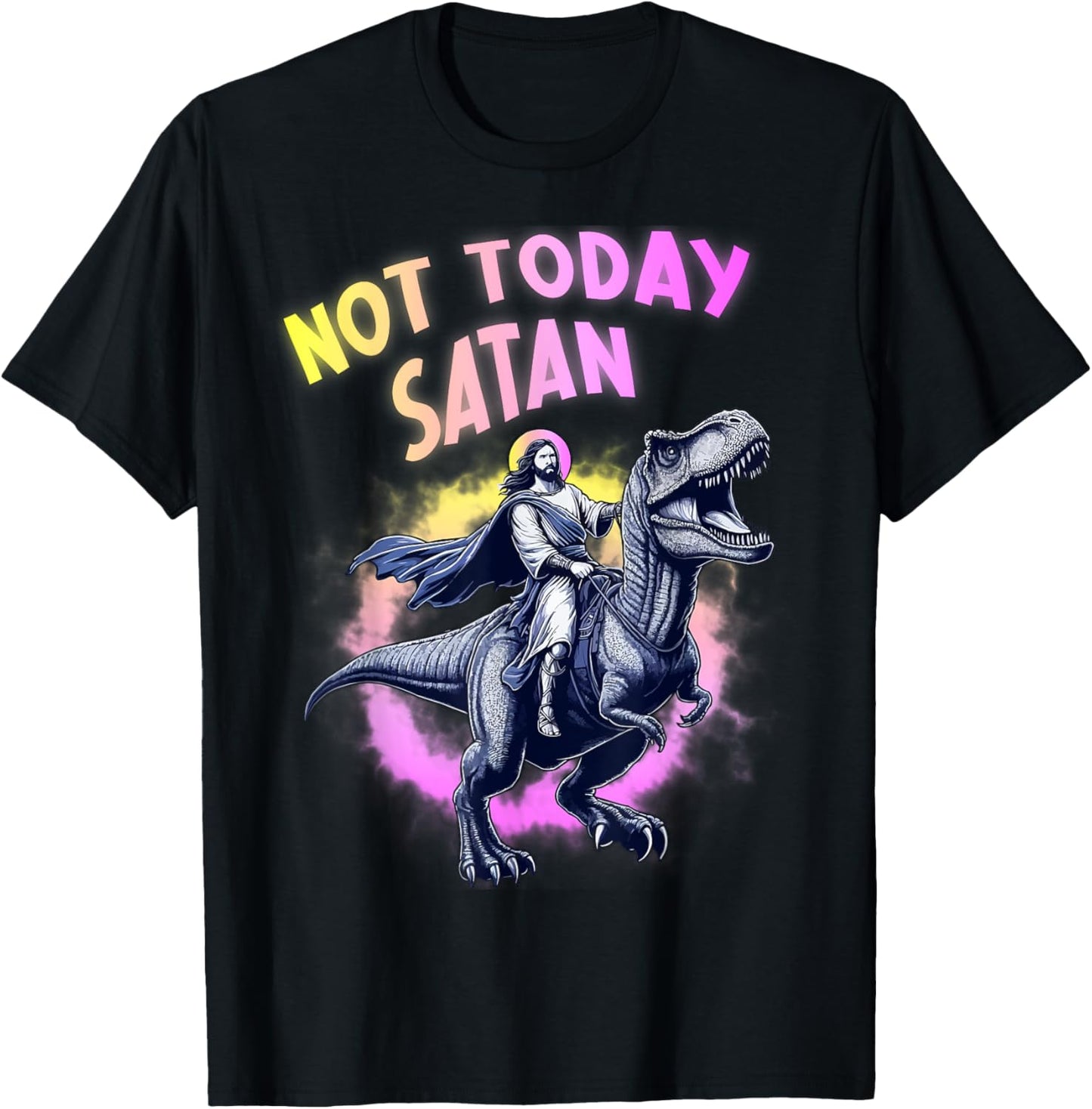Not Today Satan Christian Humor Funny Jesus & Dinosaurus T-Shirt - T-Shirt | Black
