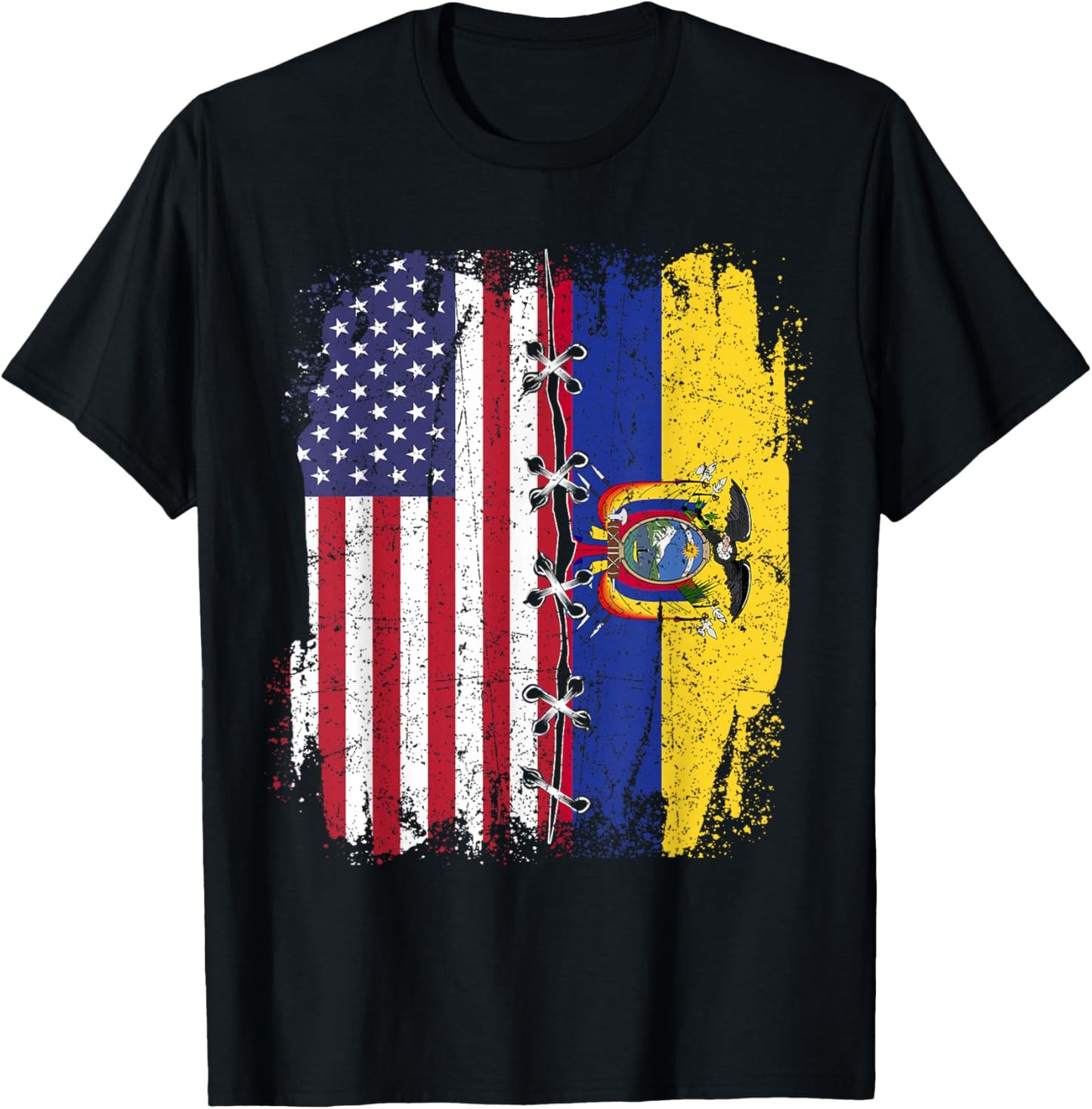 American Flag with Ecuador Flag - Ecuador T-Shirt - T-Shirt | Black