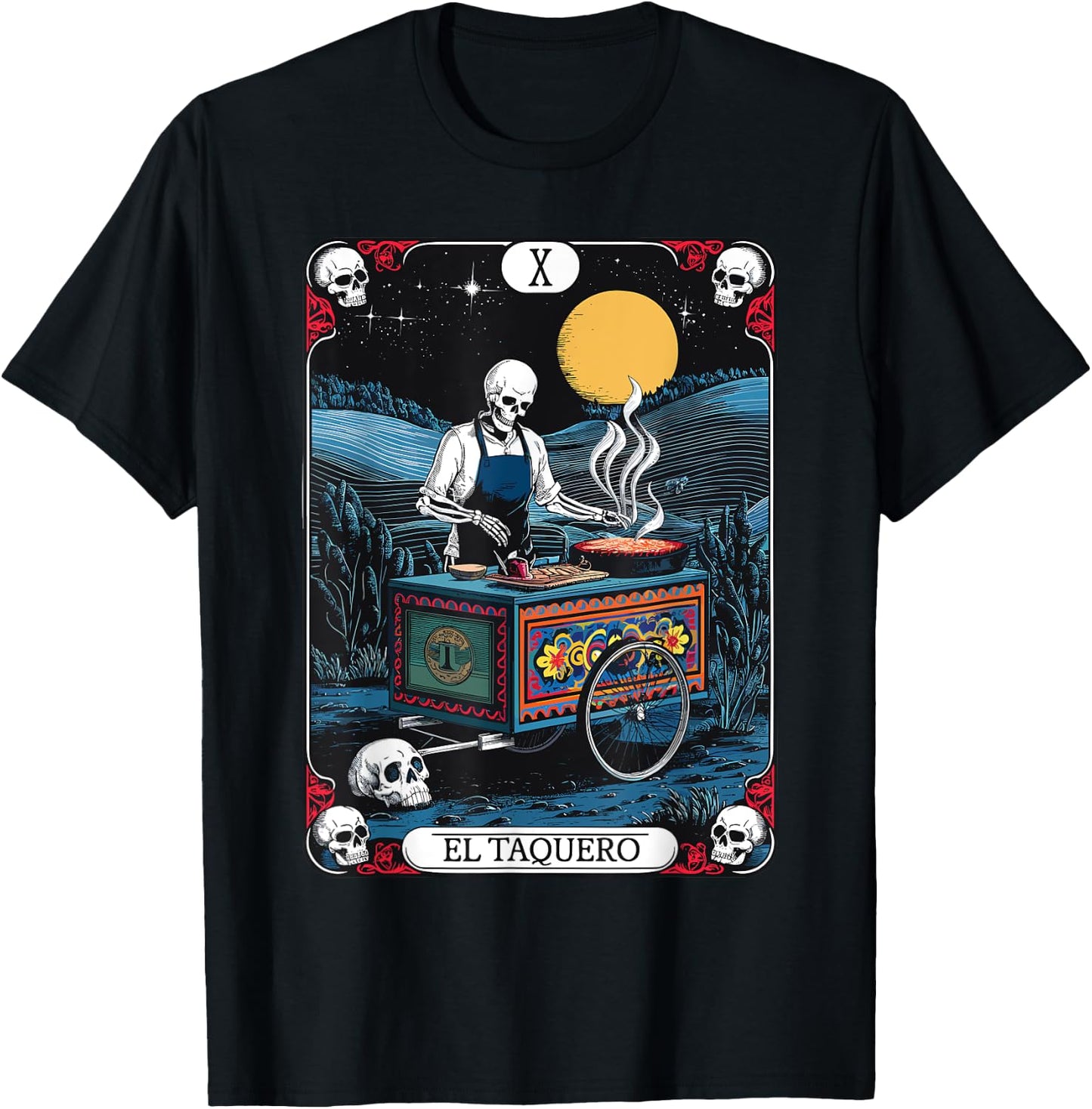 Gothic Tarot El Taquero Skeleton Taco Chef T-Shirt - T-Shirt | Black