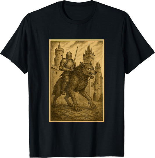 Medieval Knight Riding a Werewolf Fantasy Art Surreal Rider T-Shirt - T-Shirt | Black