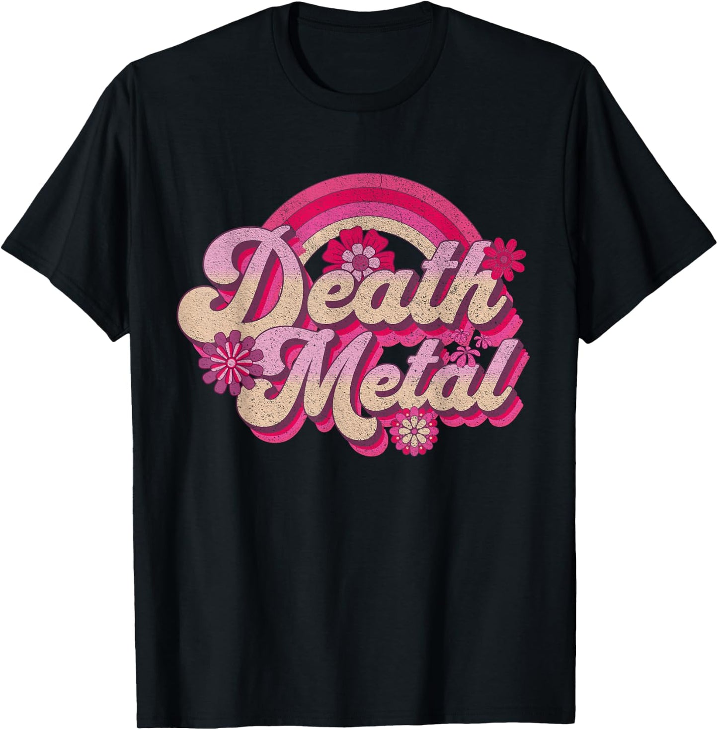 Funny Retro Vintage Music Metalhead Pink Rainbow Death Metal T-Shirt - T-Shirt | Black