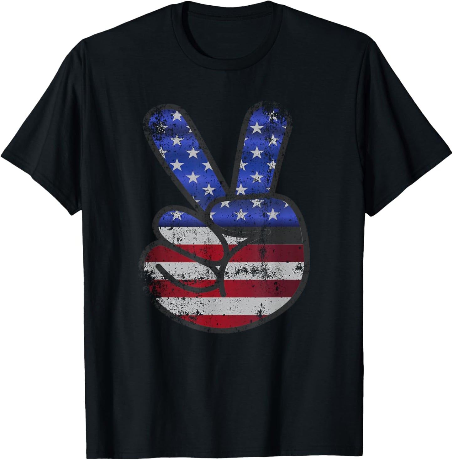 American Flag Shirt USA Vintage Peace Sign 4th of July Gift T-Shirt - T-Shirt | Black