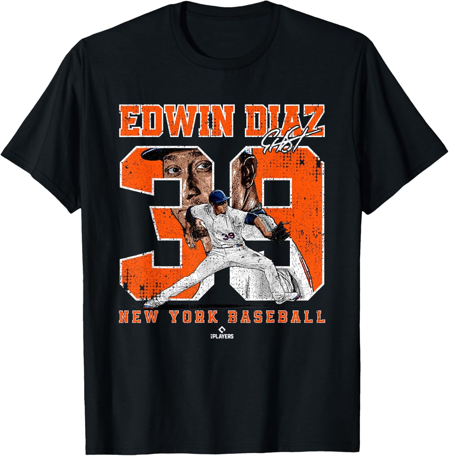 Number and Portrait Edwin Diaz New York MLBPA T-Shirt - T-Shirt | Black