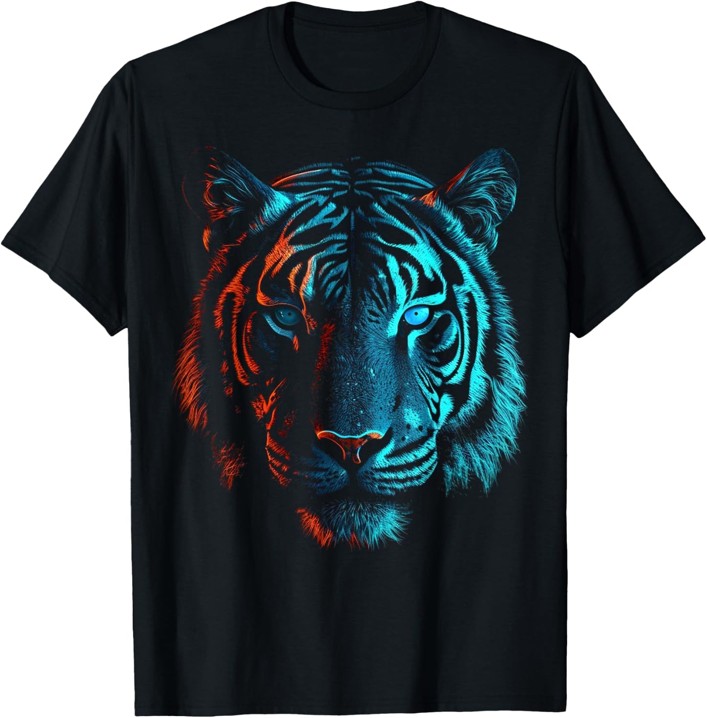 Tiger in Red and Blue - Animal Art Tiger T-Shirt - T-Shirt | Black