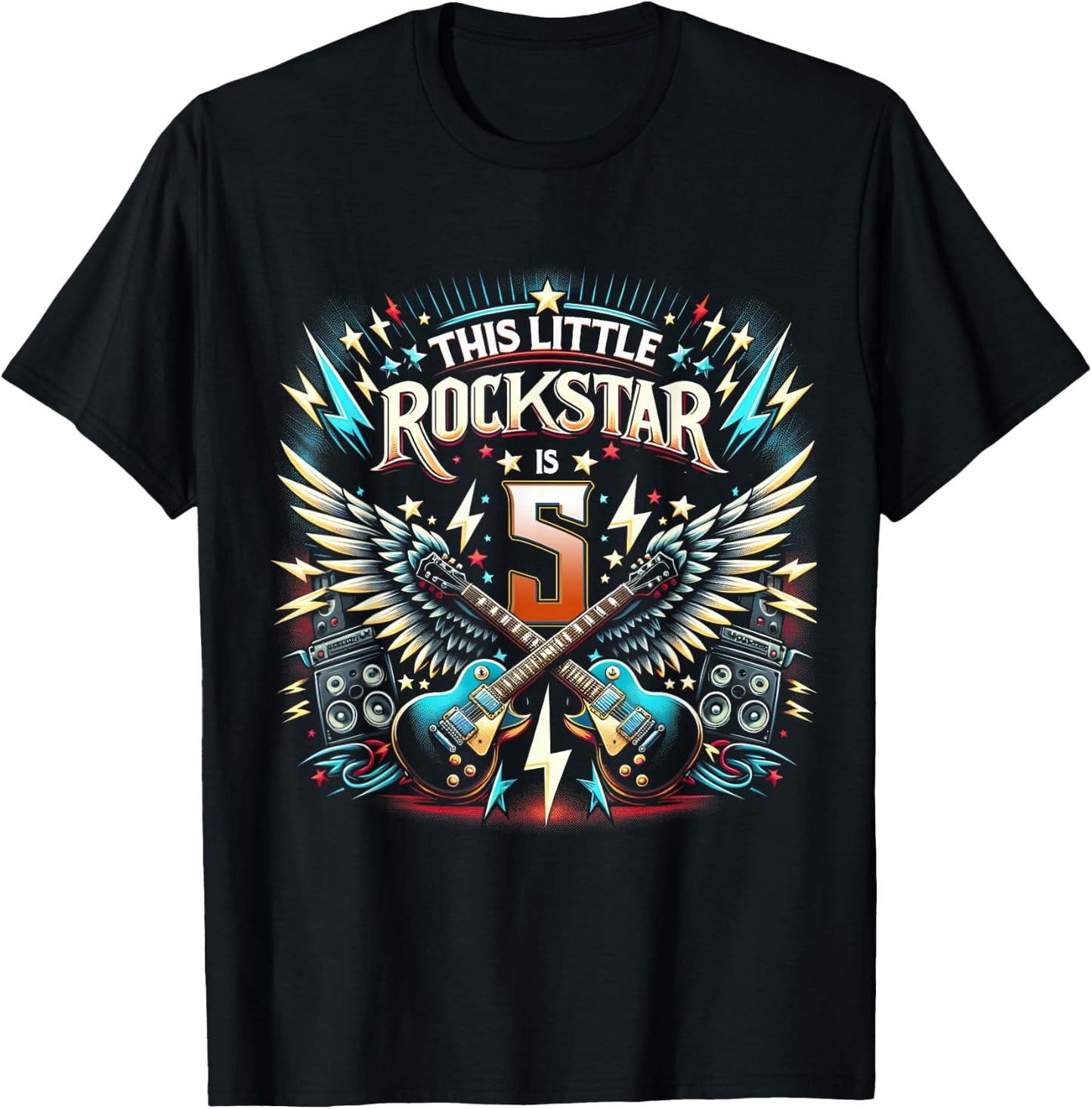 5th Birthday Rockstar Rock Music T-Shirt - T-Shirt | Black