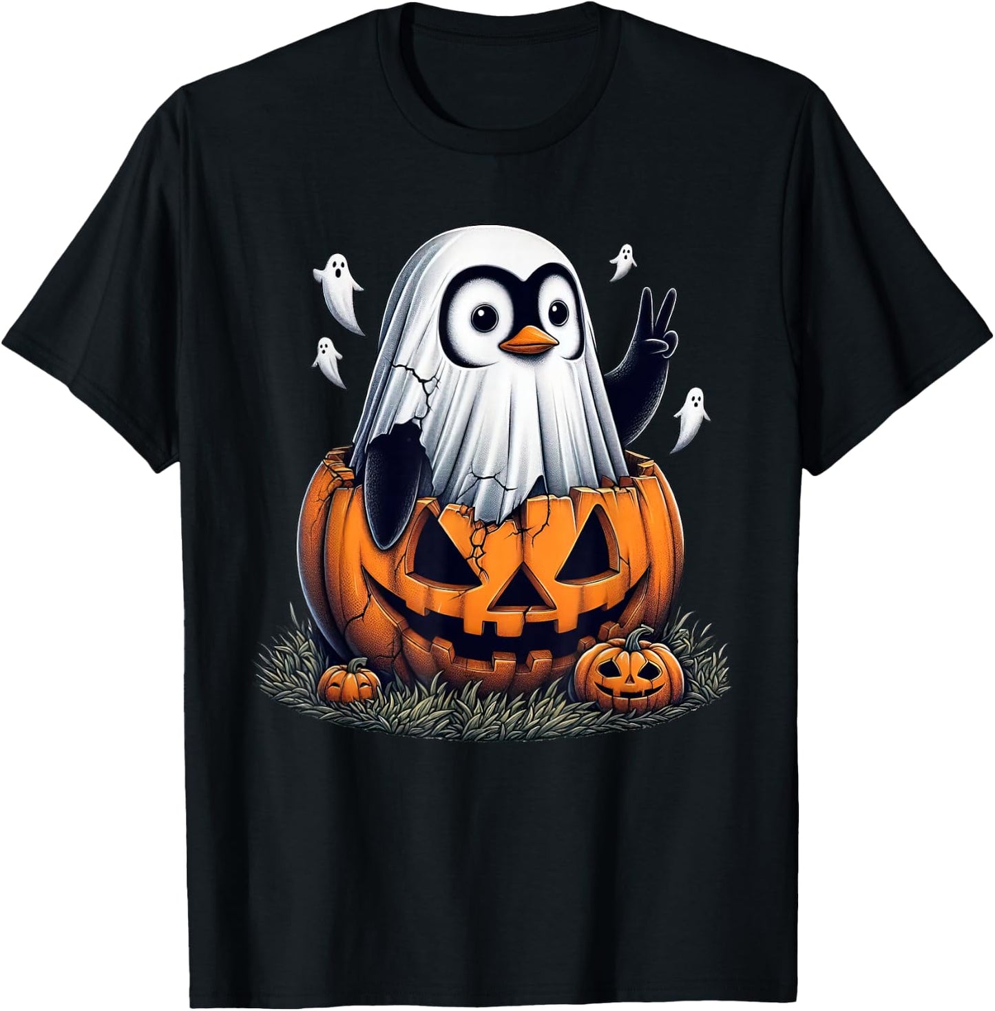 Funny Penguin Boo Halloween Ghost Kids T-Shirt - T-Shirt | Black