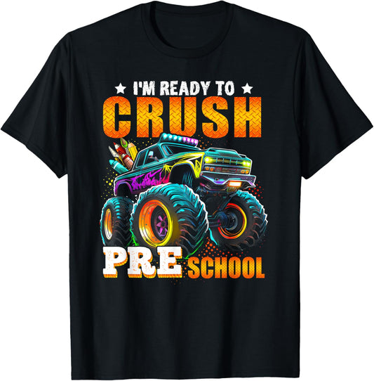 Crush Preschool Monster Truck Back To School Kids Boys Gift T-Shirt - T-Shirt | Black