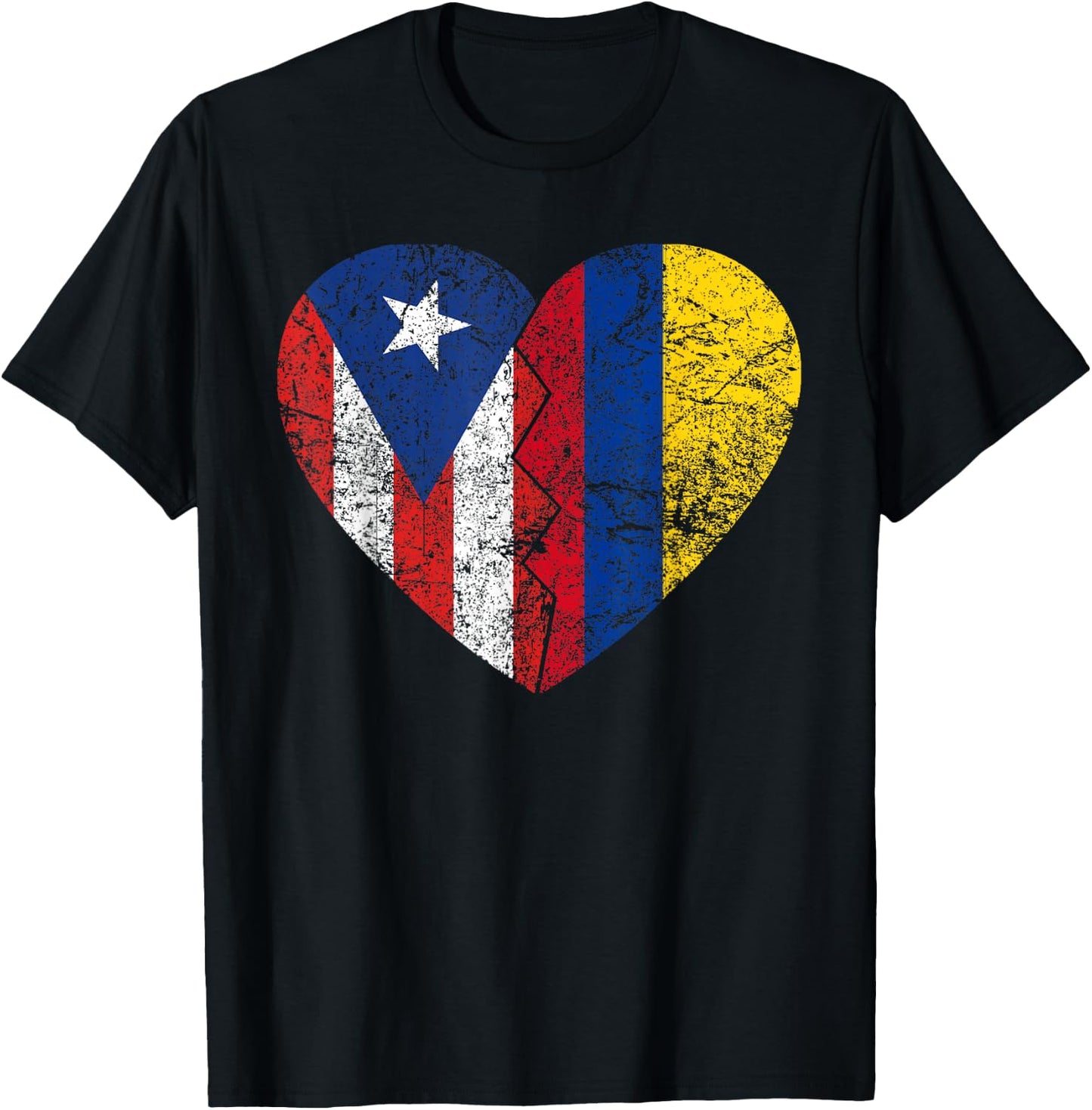 Colombian Puerto Rican Flags Heart | Puerto Rico Colombia T-Shirt - T-Shirt | Black