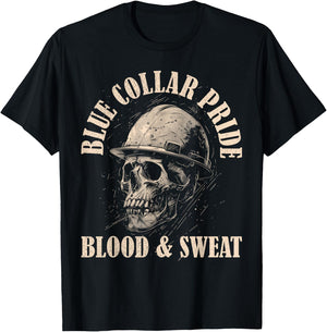 Blue Collar Pride Construction Iron Worker Skull Blue Collar T-Shirt - T-Shirt | Black
