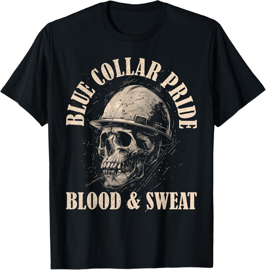 Blue Collar Pride Construction Iron Worker Skull Blue Collar T-Shirt - T-Shirt | Black
