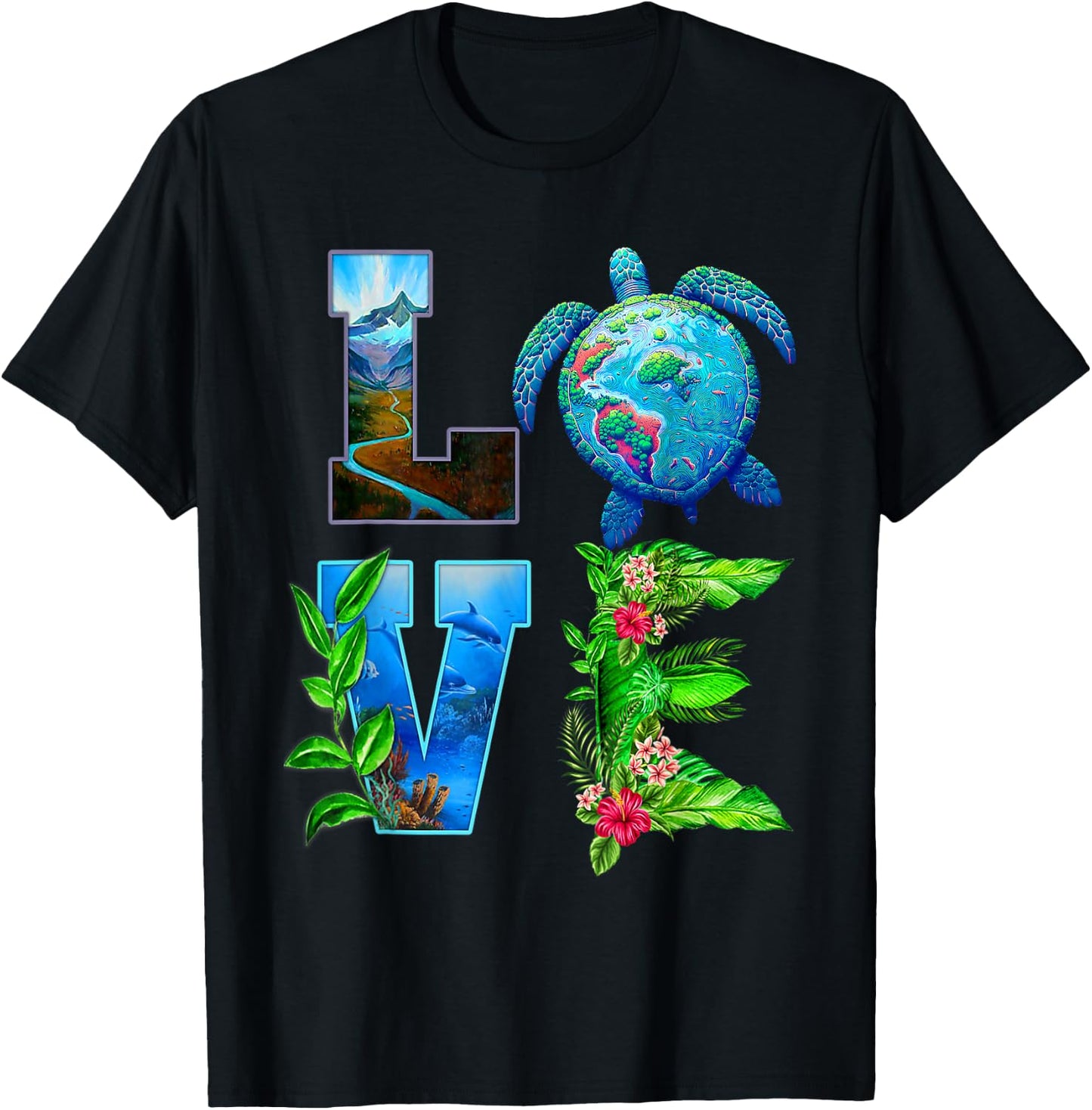 Love World Earth Day Planet Anniversary Turtle T-Shirt - T-Shirt | Black