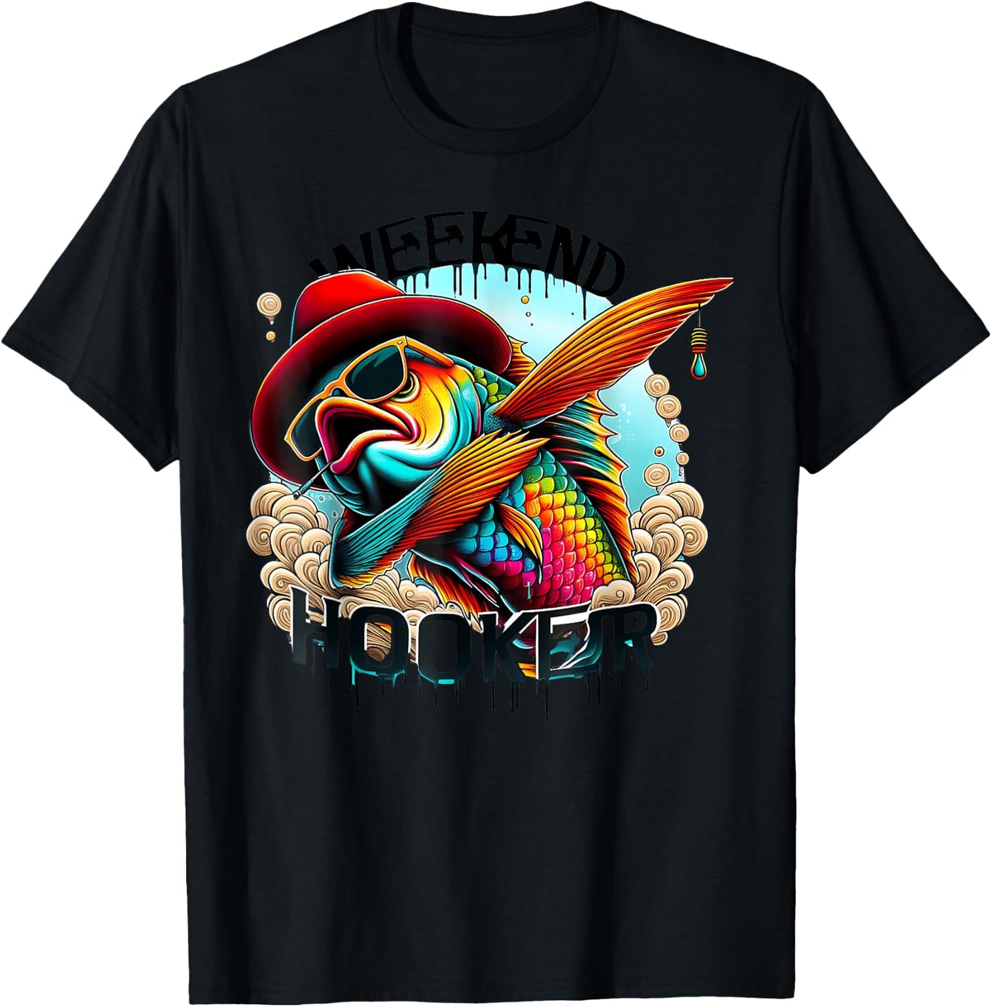 Weekend Hooker Colorful Fishing Funny Fishing T-Shirt - T-Shirt | Black