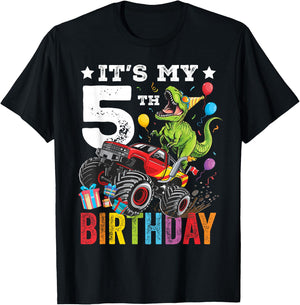 Five 5th Birthday Dinosaur Monster Truck T-Shirt - T-Shirt | Black