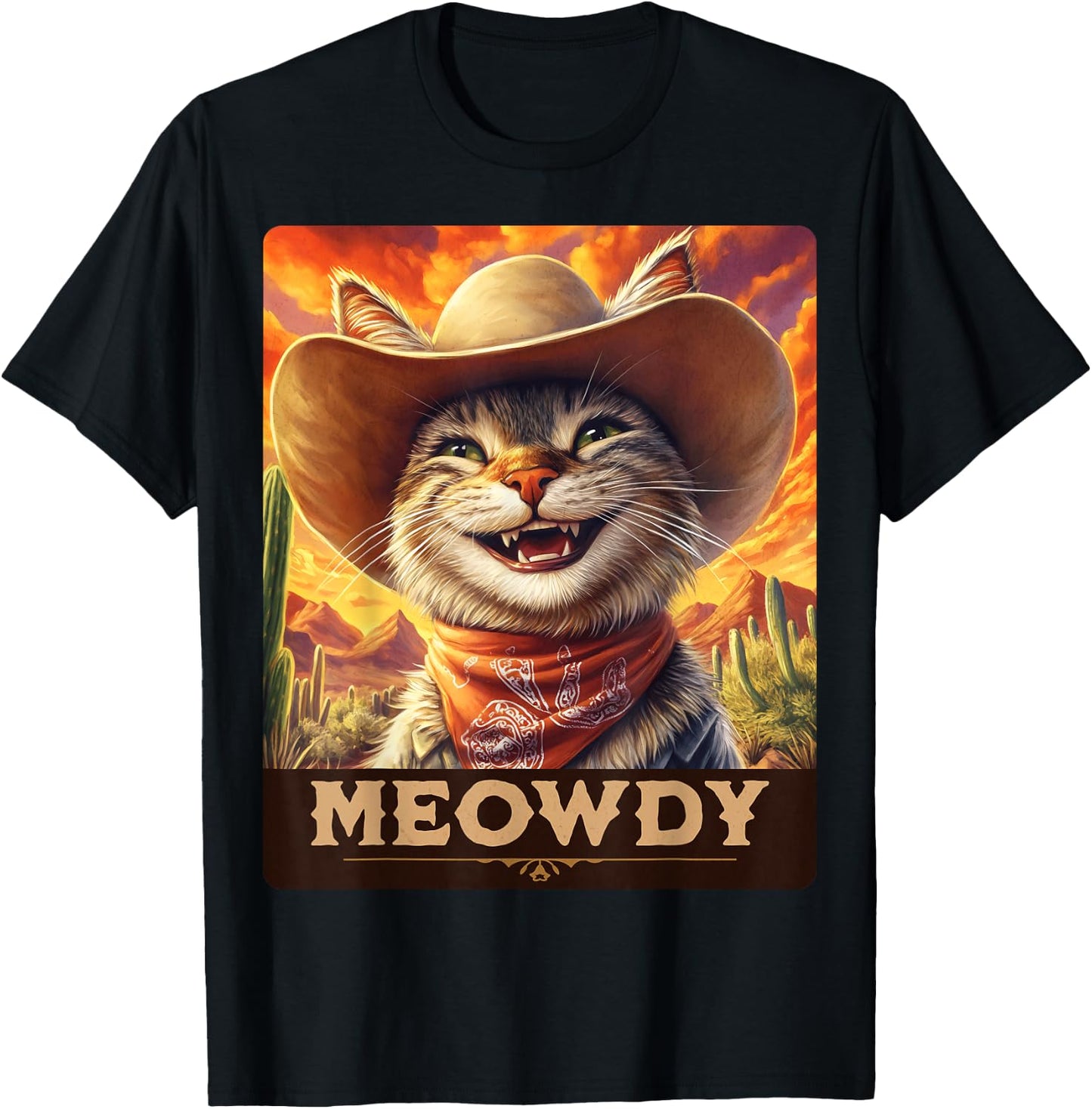 Meowdy, Cowboy: A Furry Friend in the Wild West, cat T-Shirt - T-Shirt | Black
