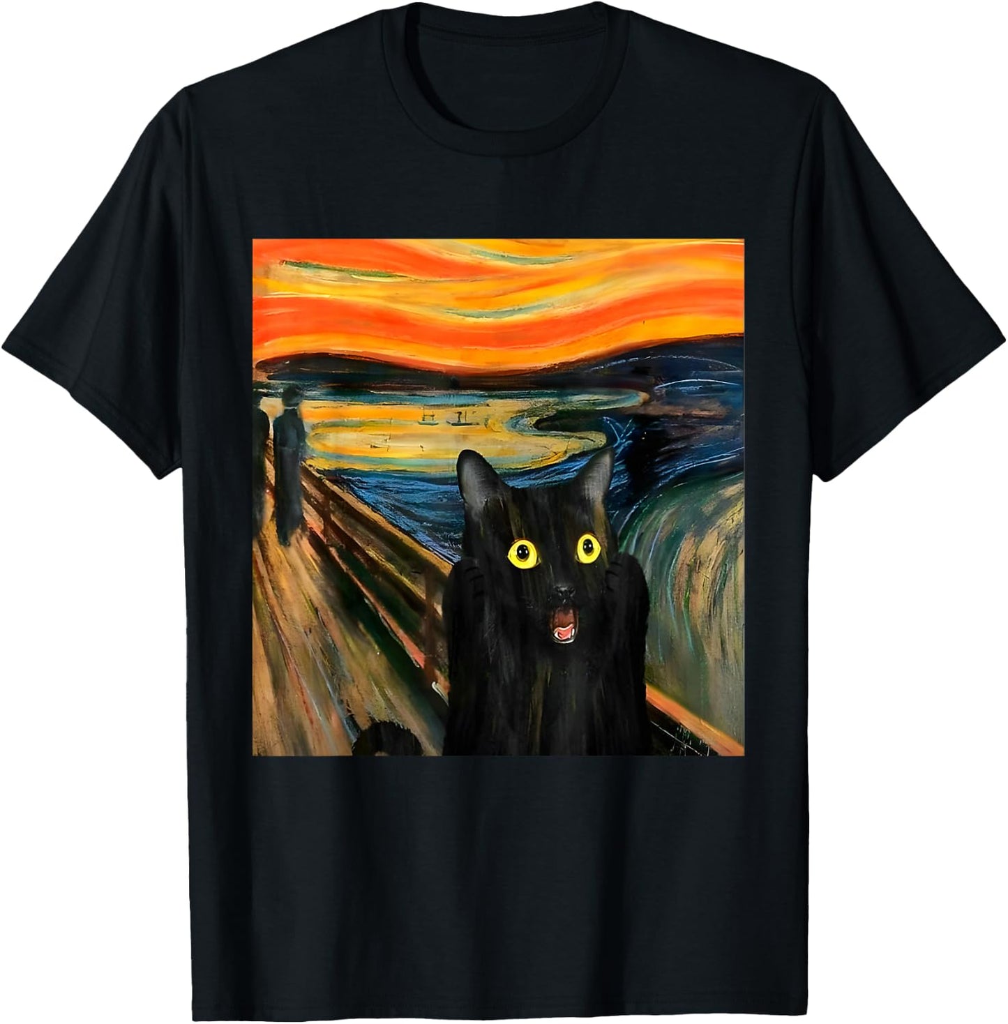 The Scream Black Cat by Munch Edvard Famous Painting Funny T-Shirt - T-Shirt | Black