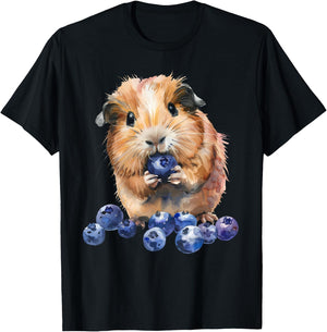 Blueberry Guinea Pig Watercolor Drawing Blueberry Fruit T-Shirt - T-Shirt | Black