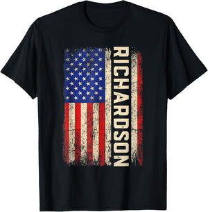 Richardson Last Name Shirt Richardson Name American Flag Kids Men T-Shirt - T-Shirt | Black