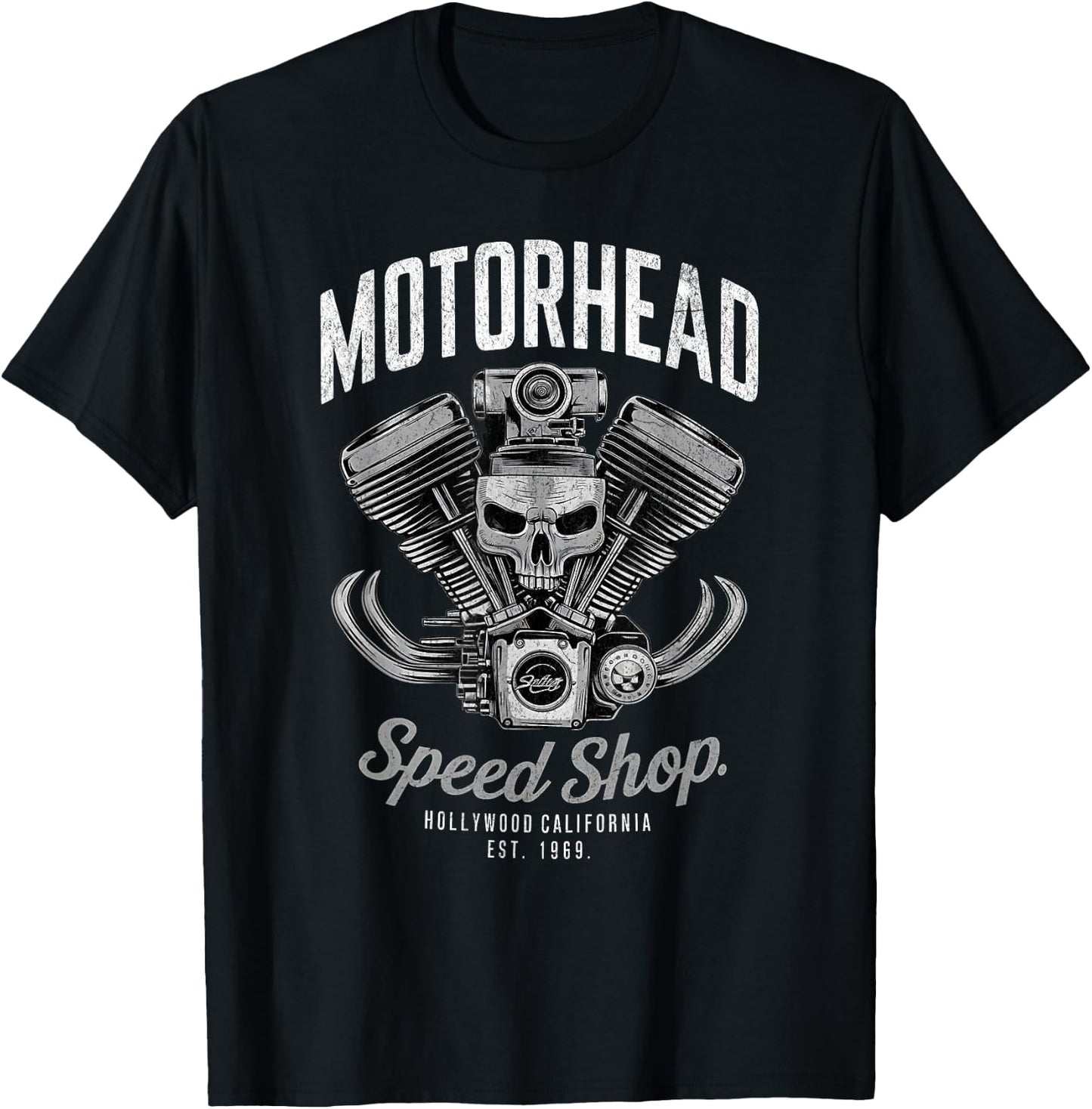 Skeleton Motor Head Speed Shop Hot Rod Mechanic Car Lover T-Shirt - T-Shirt | Black