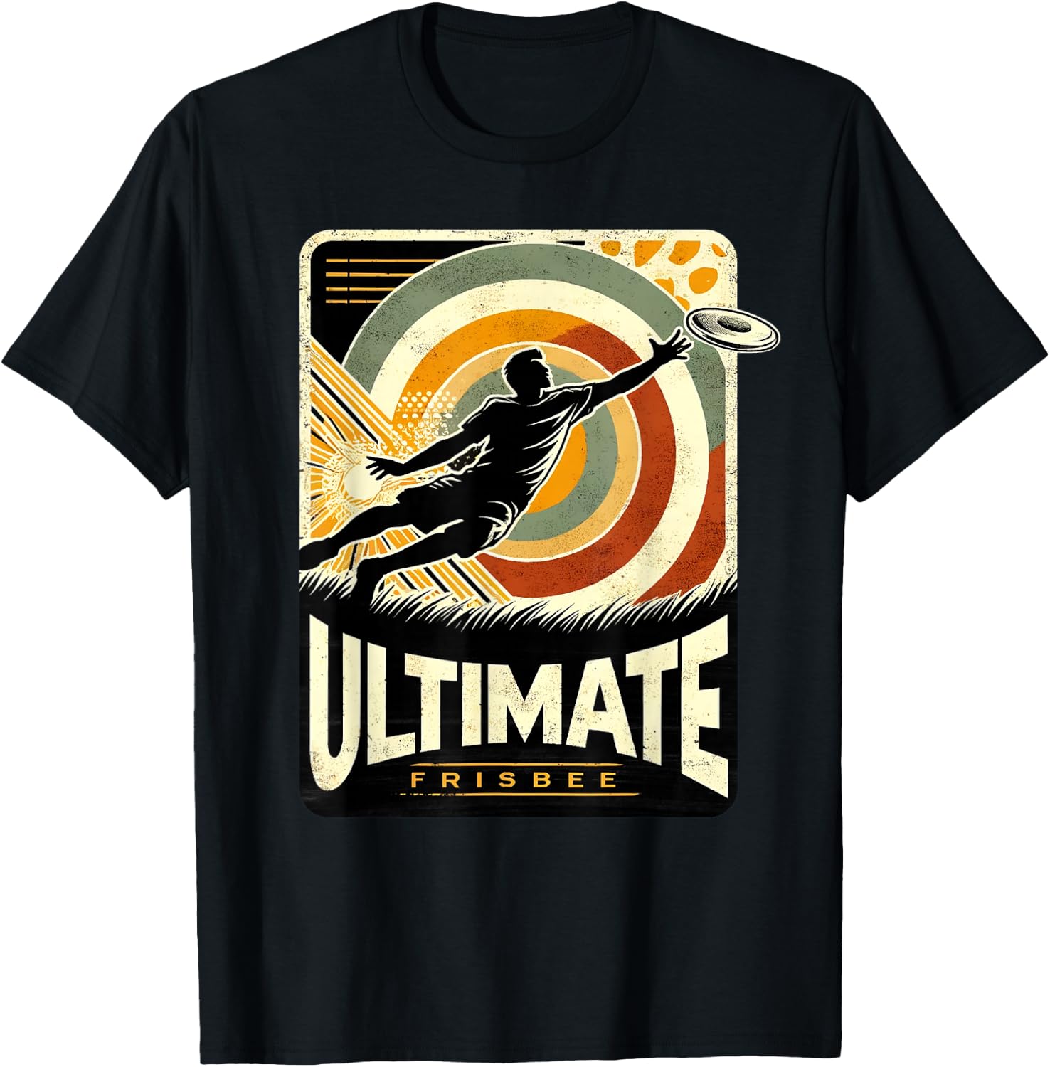 Retro Ultimate Frisbee Player Men Women Vintage Flying Disc T-Shirt - T-Shirt | Black