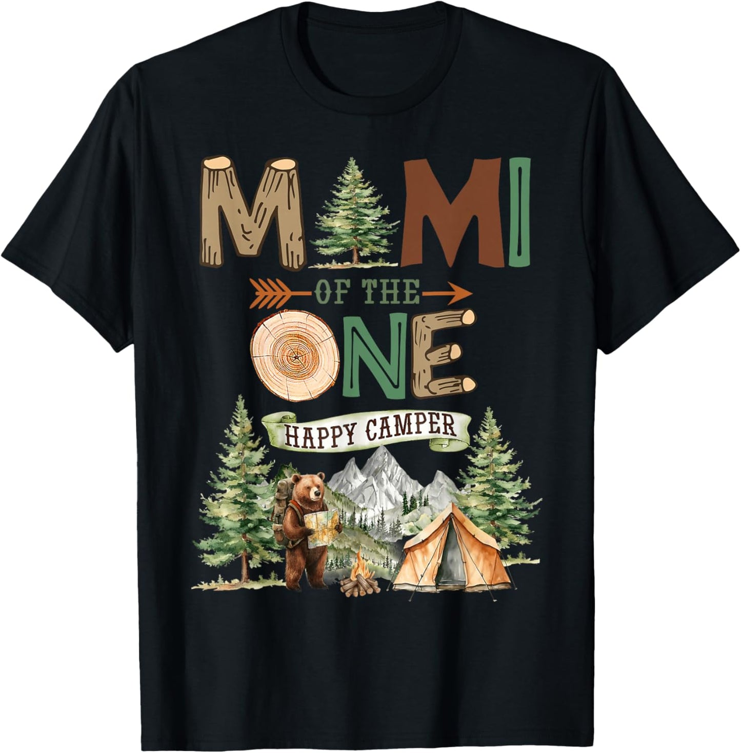Mimi of The One Happy Camper 1st Birthday Camping T-Shirt - T-Shirt | Black