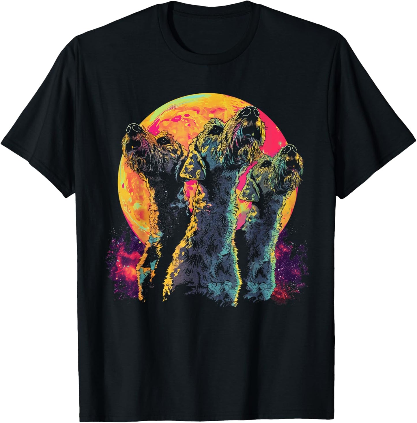 Airedale Terrier Dog Howling Moon T-Shirt - T-Shirt | Black