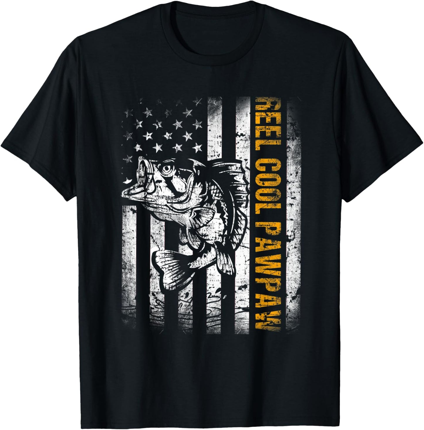 Reel Cool Pawpaw Shirt American Flag Fishing Father's Day T-Shirt - T-Shirt | Black